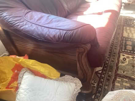 Photo of free Red-Brown Leather sofa & footstool (Axminster) #2