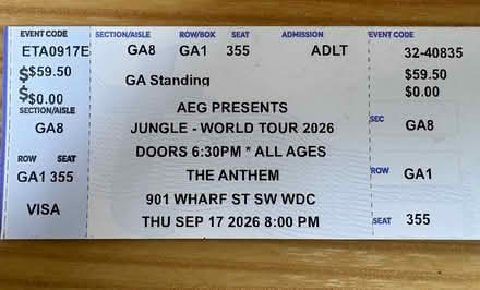 Photo of free 3 tix for Jungle tonight (Columbia Heights) #1