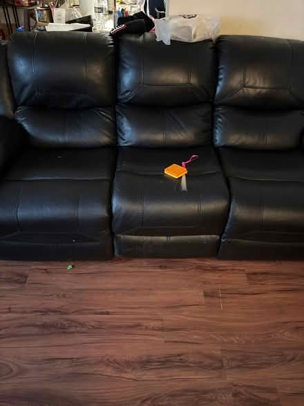 Photo of free Black leather sofa and recliner (Riverwoods) #2