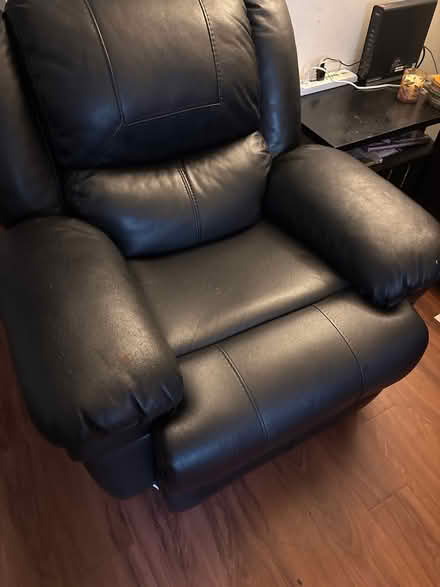 Photo of free Black leather sofa and recliner (Riverwoods) #1