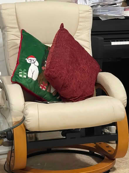Photo of free Cream leather chair and matching footstool (Balerno EH14) #1