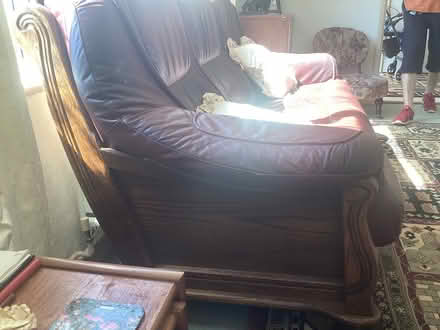 Photo of free Red-Brown Leather sofa & footstool (Axminster) #3