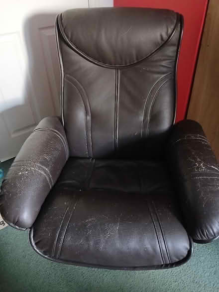 Photo of free Pair of brown leather effect reclining chairs (Lewtrenchard EX20) #1