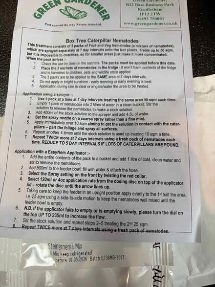 Photo of free Box tree caterpillar spray/nematodes - biological control (Bilton CV22) #1