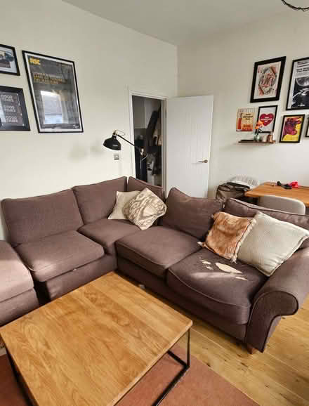 Photo of free Brown Corner Sofa & Matching Footstool (Cann Hall E11) #1