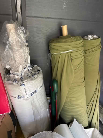 Photo of free 3 Large Rolls of Fabric (Olive Green & White Knit) (Bow E3) #1