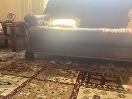 Photo of free Red-Brown Leather sofa & footstool (Axminster) #4