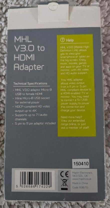 Photo of free Maplin MHL V3.0 to HDMI Adaptor (Gleadless S14) #3
