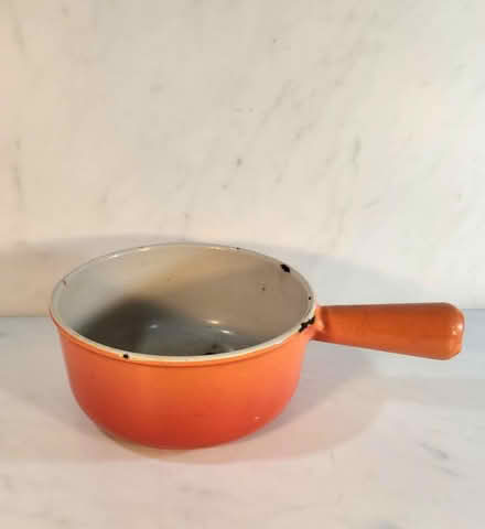 Photo of free MCM Cast Iron Enamel Sauce Pan (Danforth and Greenwood) #1