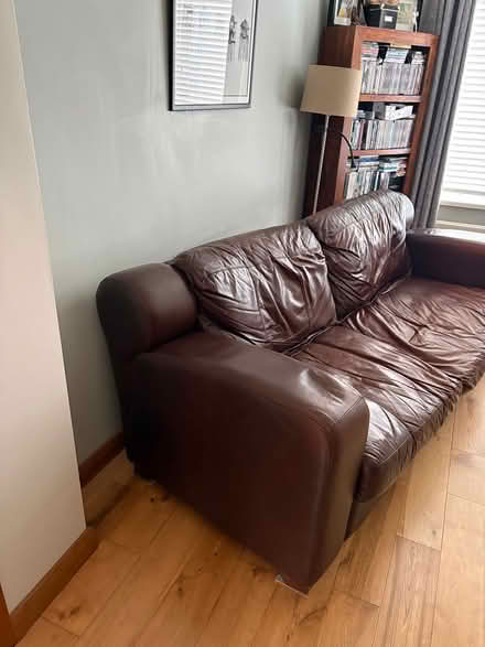 Photo of free 2/3seater brown leather sofas (Carnbrae Avenue. BT8) #1