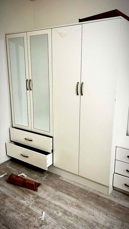 Photo of free White 4 door Wardrobe with 2 long mirror & drawers at bottom (Wednesbury WS10) #1