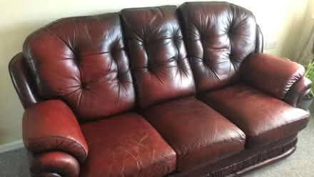 Photo of free Genuine red leather 3-seat sofa and side table (Downton SP5) #1