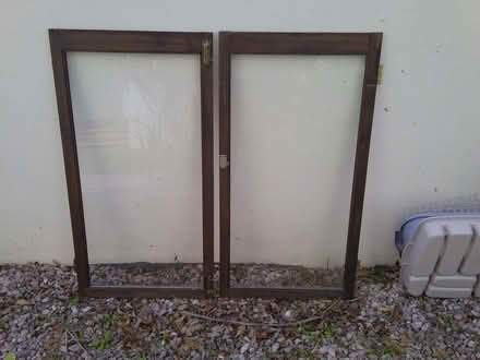 Photo of free A pair of hardwood framed glass panelled bookcase doors (Chelston TQ2) #1