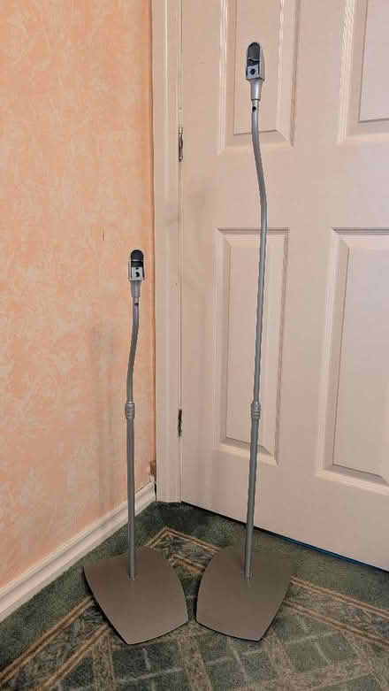 Photo of free Pair of Height Adjustable Silver Speaker Stands (Caldy Valley CH3) #1