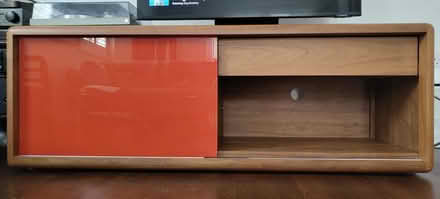 Photo of free Cabinet with orange glass sliding door and one drawer, shelv (Hoxton N1) #1