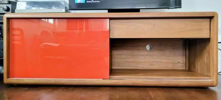 Photo of free Cabinet with orange glass sliding door and one drawer, shelv (Hoxton N1) #4
