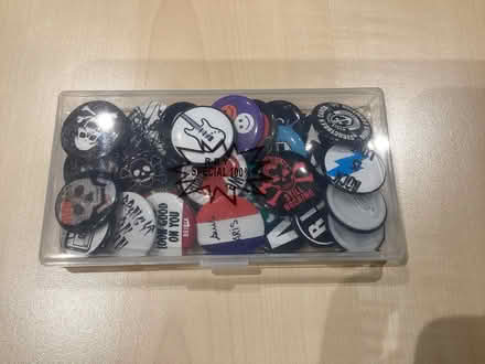 Photo of free Box of rock and roll buttons (Lawrence and Vic Park) #1