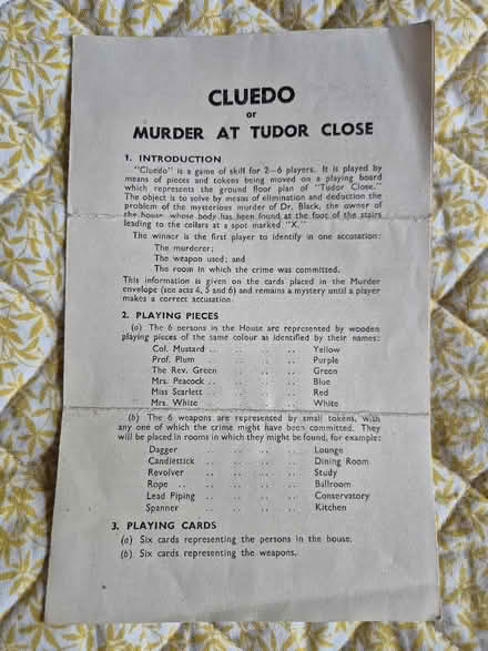 Photo of free Rules for Cluedo, vintage (Central Lancaster LA1) #1