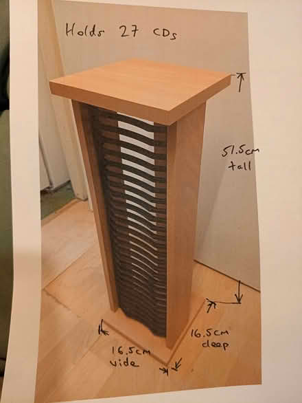 Photo of free CD rack, beech wood effect, 51.5cm tall, holds 27 CDs (Boscombe BH5) #1