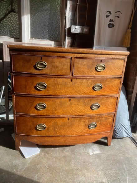 Photo of free Bow fronted chest of drawers (Watford WD174PL) #1
