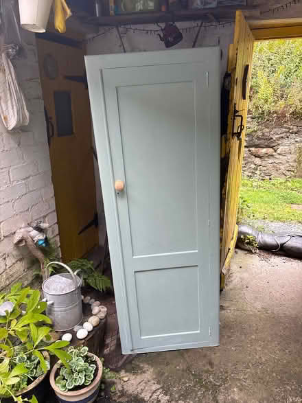 Photo of free Single wardrobe with hanging rail and shelf. Painted blue. r (Mynydd LLandegai LL57) #1