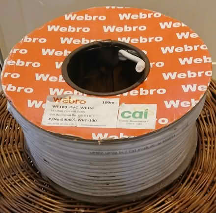 Photo of free 100 metre reel of 75 ohm white co-axial cable, brand new (South Croydon CR2) #1