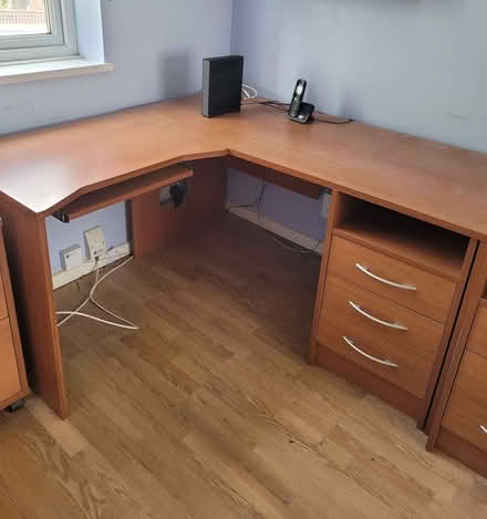 Photo of free Desk large 5ft x 5ft x 2ft .2in, 2x Black book shelves , sh (Warminster BA12) #1