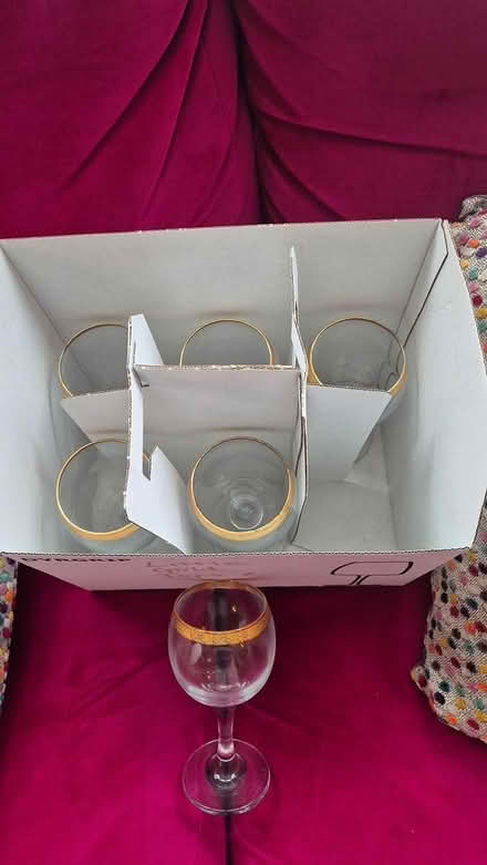 Photo of free Box of 6 glass gold topped glasses (L22) #3