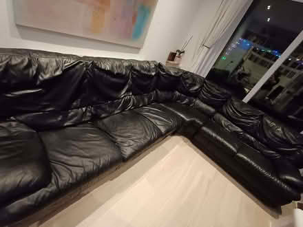 Photo of free Used, fair cond'n, 6-seat L-shaped IKEA Black Leather Sofa (Finchley Church End N3) #1