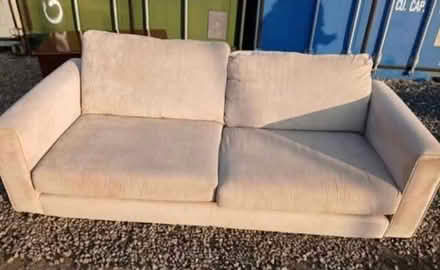 Photo of free Tan material three seater settee (Helston TR13) #1