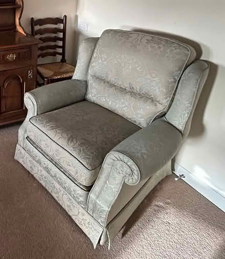 Photo of free Pale green 3 seat sofa, storage pouffe and armchair (Congleton CW12) #2
