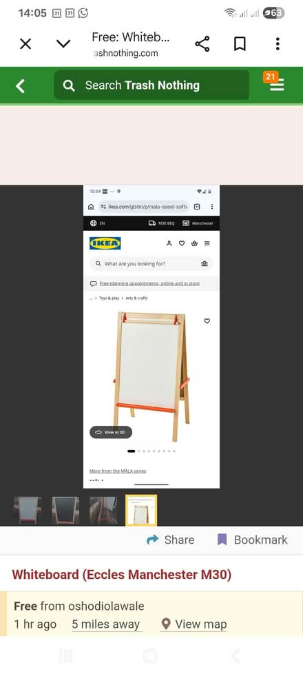 Photo of free IKEA Kids Easel. White/black board (Alexandra Park M14) #4