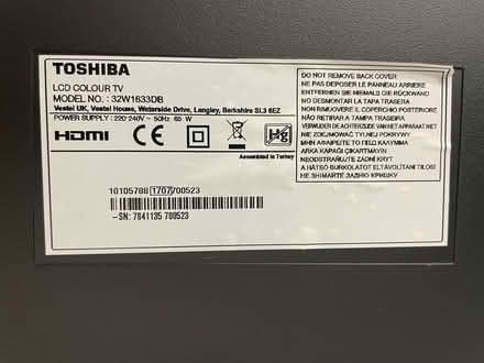 Photo of free Toshiba TV model 32W1633DB (West Malvern CP WR14) #2