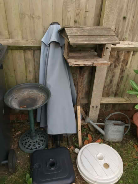 Photo of free bird bath & feeder, parasol & stands, watering can need TLC (Great Shelford CB22) #2