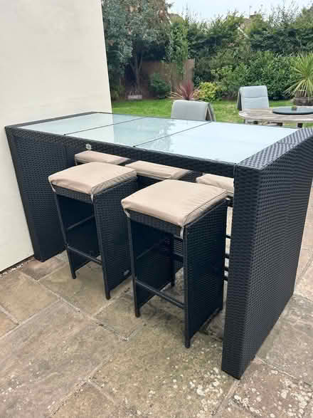 Photo of free Rattan and glass outdoor table and stools (Welwyn AL6) #3
