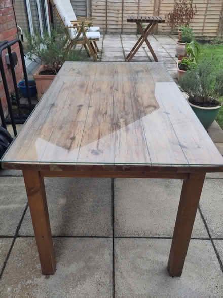 Photo of free Solid wood table with glass top and two chairs (Wingrave HP22) #2