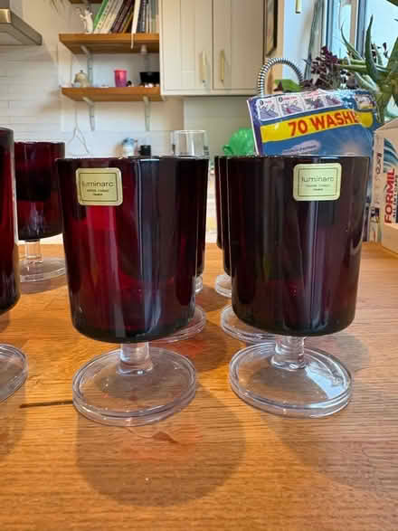 Photo of free 12 x Vintage 1970s French Luminarc Cavalier Ruby Wine Glasse (Merton SW19) #1