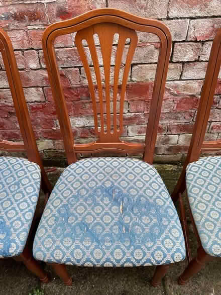 Photo of free Four dining chairs (two have worn cushions) (Chorley PR6) #2