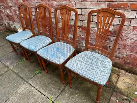 Photo of free Four dining chairs (two have worn cushions) (Chorley PR6) #1