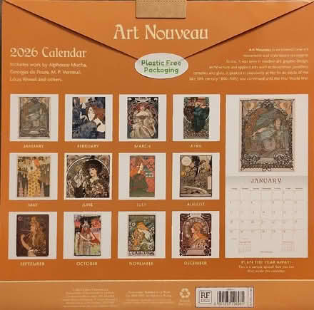 Photo of free Art Nouveau 2026 Calendar (Claverton BA2) #2