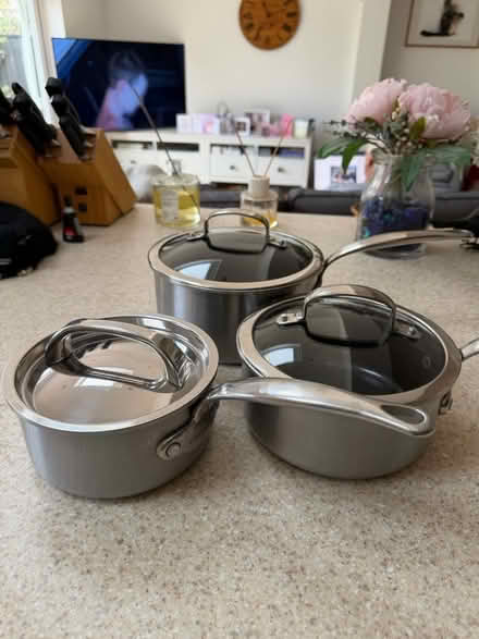 Photo of free 3 x non-stick saucepans with lids (Near Berrylands Station KT5) #1