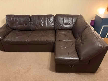 Photo of free Dark brown leather sofa (South Croydon) #1