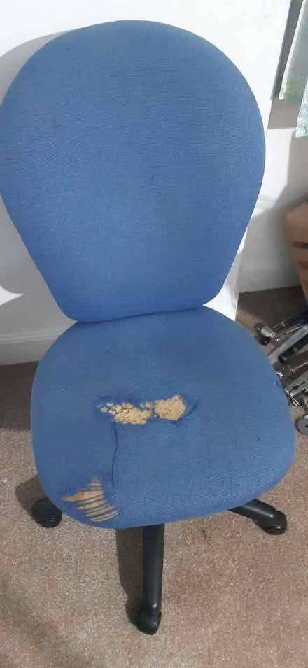 Photo of free Worn Blue Desk Chair on Wheels (Needs Cover / Workshop Use) (Letham DD8) #3