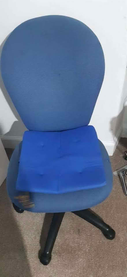 Photo of free Worn Blue Desk Chair on Wheels (Needs Cover / Workshop Use) (Letham DD8) #1
