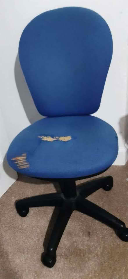 Photo of free Worn Blue Desk Chair on Wheels (Needs Cover / Workshop Use) (Letham DD8) #2