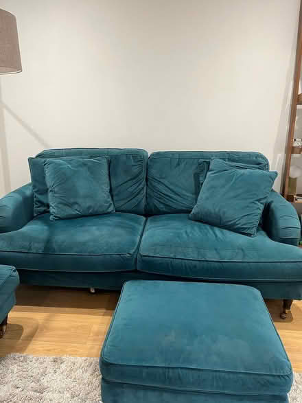 Photo of free Teal Velvet 3-Seater Sofa with Matching Footstool (Twickenham TW2) #2