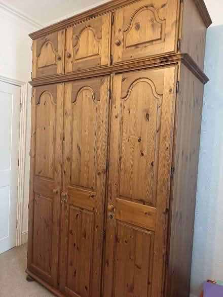 Photo of free Triple door pine wardrobe and removable blanket box (Lavender Hill SW11) #1