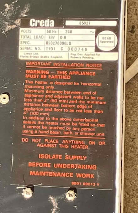 Photo of free Wall Hung Electric Heaters (West Marina TN38) #3