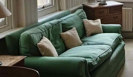 Photo of free 2 seater sofa upholstered in green (Chelsea SW10) #1
