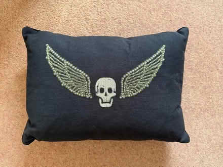 Photo of free Black cushion with winged skull motif (Priestwood RG42) #1